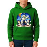 Snowman With Penguins Having Fun Kids Hoodie