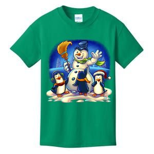 Snowman With Penguins Having Fun Kids T-Shirt