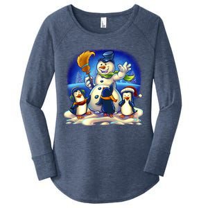 Snowman With Penguins Having Fun Women's Perfect Tri Tunic Long Sleeve Shirt