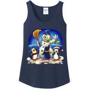 Snowman With Penguins Having Fun Ladies Essential Tank