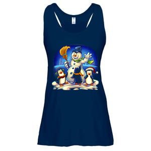 Snowman With Penguins Having Fun Ladies Essential Flowy Tank