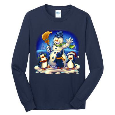 Snowman With Penguins Having Fun Tall Long Sleeve T-Shirt