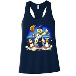 Snowman With Penguins Having Fun Women's Racerback Tank