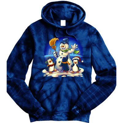 Snowman With Penguins Having Fun Tie Dye Hoodie