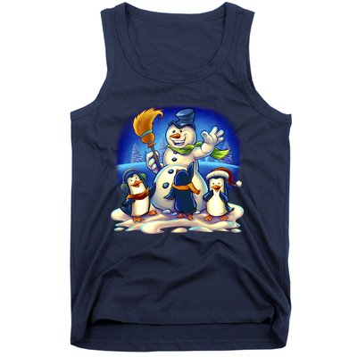 Snowman With Penguins Having Fun Tank Top