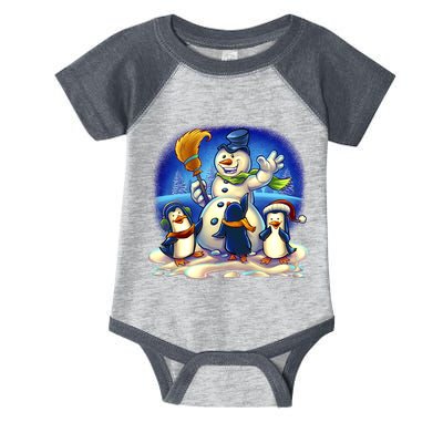 Snowman With Penguins Having Fun Infant Baby Jersey Bodysuit
