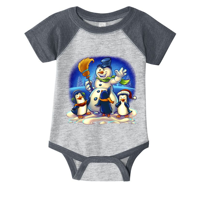 Snowman With Penguins Having Fun Infant Baby Jersey Bodysuit