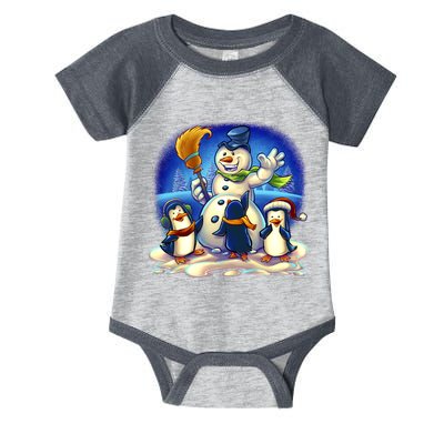 Snowman With Penguins Having Fun Infant Baby Jersey Bodysuit