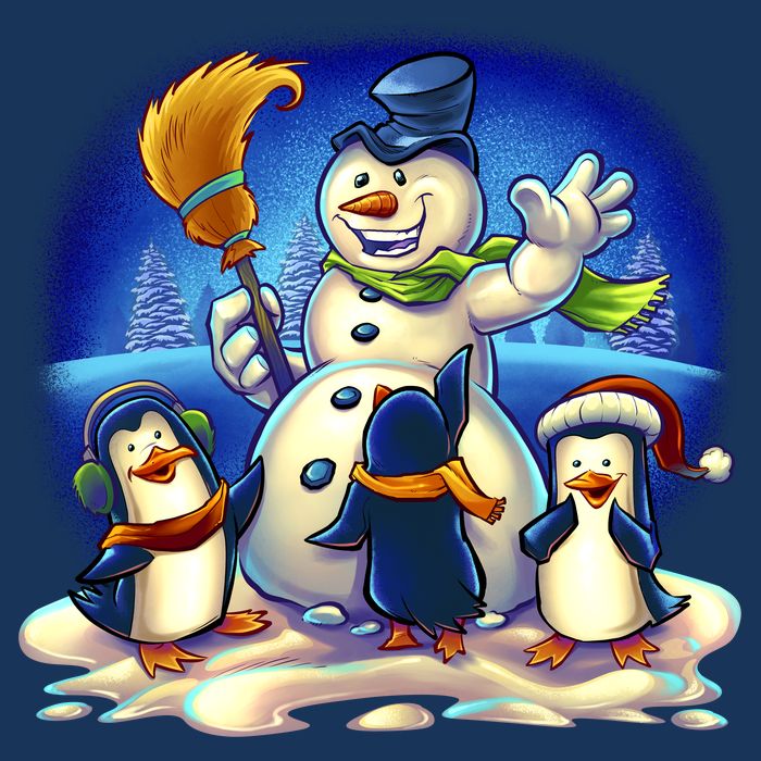 Snowman With Penguins Having Fun Infant Baby Jersey Bodysuit