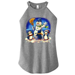 Snowman With Penguins Having Fun Women's Perfect Tri Rocker Tank