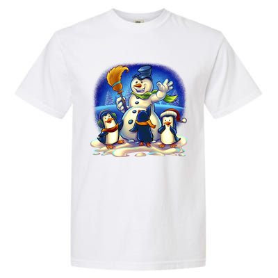 Snowman With Penguins Having Fun Garment-Dyed Heavyweight T-Shirt