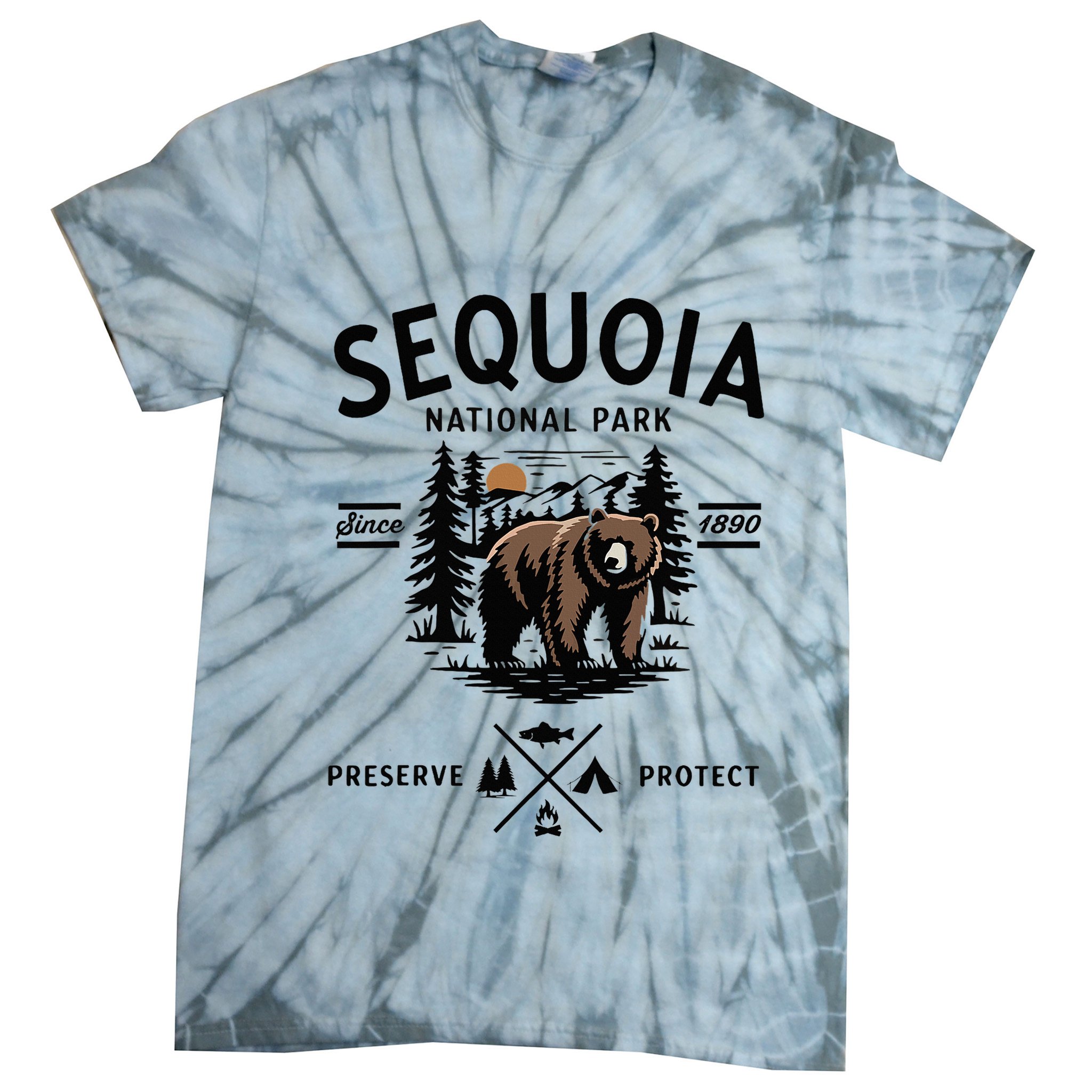 Sequoia National Park Grizzly Bear Camping California 1890 Tie-Dye T-Shirt