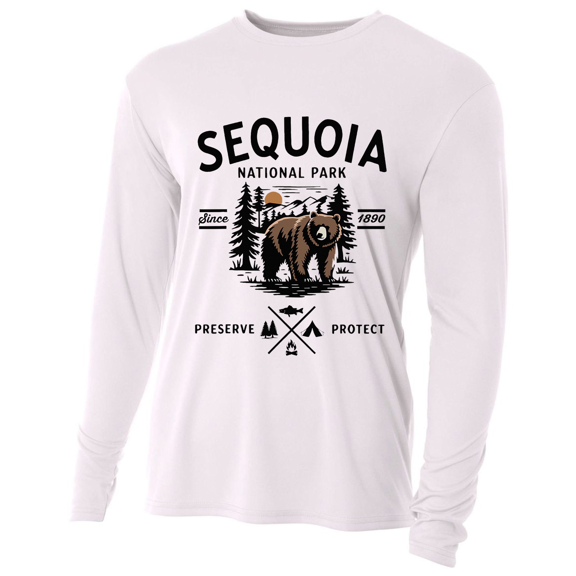 Sequoia National Park Grizzly Bear Camping California 1890 Cooling Performance Long Sleeve Crew