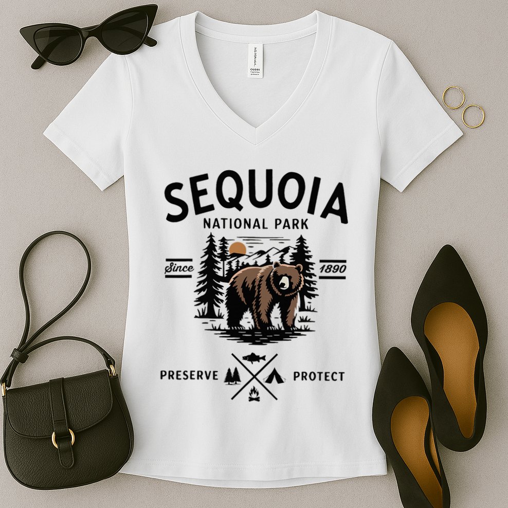 Sequoia National Park Grizzly Bear Camping California 1890 Women's V-Neck T-Shirt