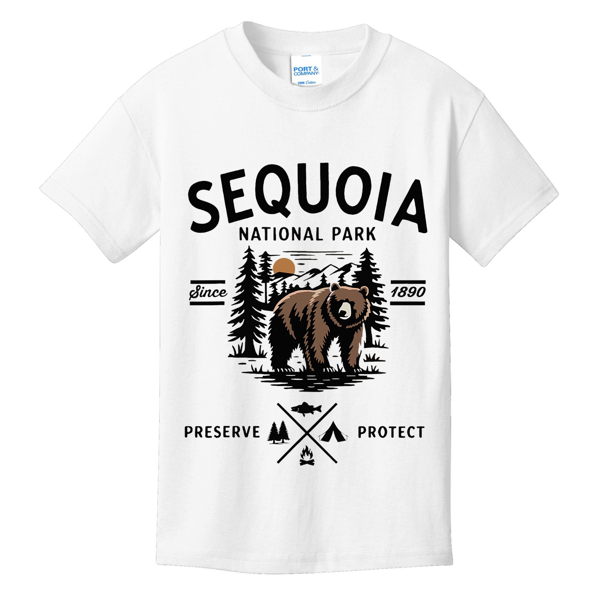 Sequoia National Park Grizzly Bear Camping California 1890 Kids T-Shirt