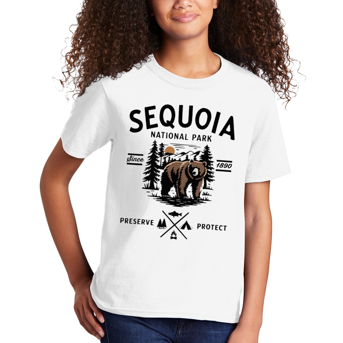 Sequoia National Park Grizzly Bear Camping California 1890 Kids T-Shirt