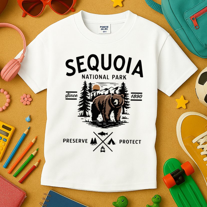 Sequoia National Park Grizzly Bear Camping California 1890 Kids T-Shirt