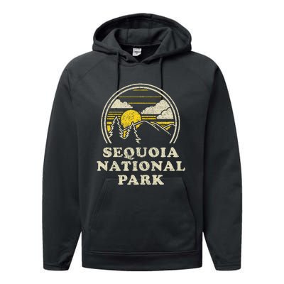 Sequoia National Park California Ca Vintage Hiking Performance Fleece Hoodie