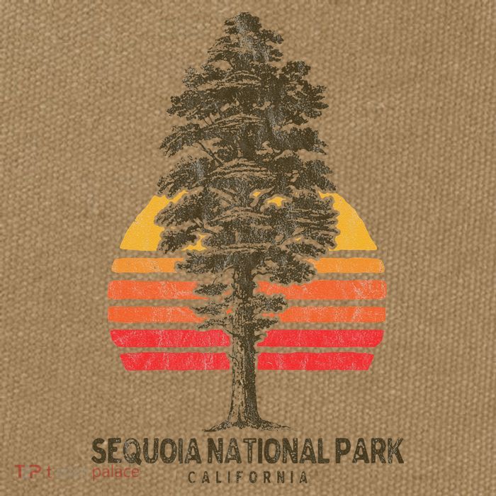 Sequoia National Park Retro Tree Minimalist Graphic Cotton Canvas Backpack