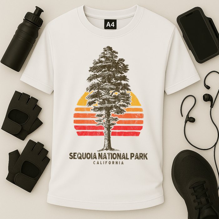Sequoia National Park Retro Tree Minimalist Graphic Cooling Performance Crew T-Shirt