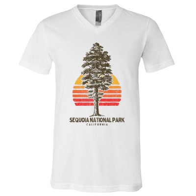 Sequoia National Park Retro Tree Minimalist Graphic V-Neck T-Shirt