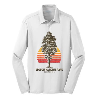 Sequoia National Park Retro Tree Minimalist Graphic Silk Touch Performance Long Sleeve Polo