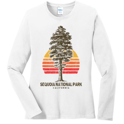 Sequoia National Park Retro Tree Minimalist Graphic Ladies Long Sleeve Shirt