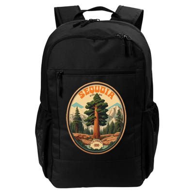 Sequoia National Park Tree Illustration Hiking Retro Badge Daily Commute Backpack