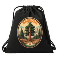 Sequoia National Park Tree Illustration Hiking Retro Badge Drawstring Bag