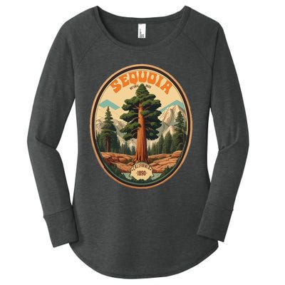 Sequoia National Park Tree Illustration Hiking Retro Badge Women's Perfect Tri Tunic Long Sleeve Shirt