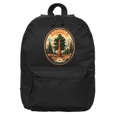 Sequoia National Park Tree Illustration Hiking Retro Badge 16 in Basic Backpack