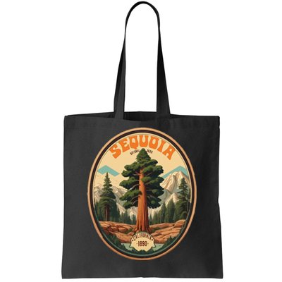 Sequoia National Park Tree Illustration Hiking Retro Badge Tote Bag