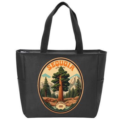 Sequoia National Park Tree Illustration Hiking Retro Badge Zip Tote Bag