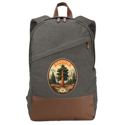 Sequoia National Park Tree Illustration Hiking Retro Badge Cotton Canvas Backpack