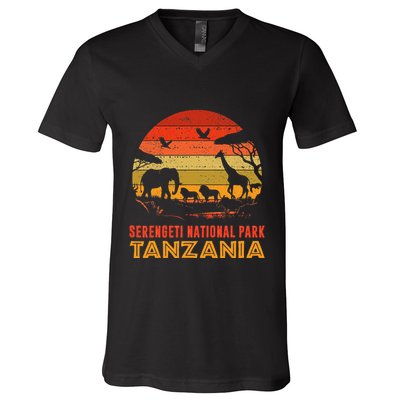 Serengeti National Park Tanzania Safari Animals Retro V-Neck T-Shirt