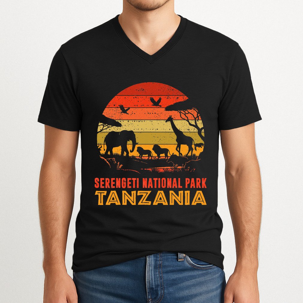 Serengeti National Park Tanzania Safari Animals Retro V-Neck T-Shirt
