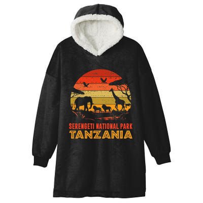Serengeti National Park Tanzania Safari Animals Retro Hooded Wearable Blanket