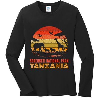Serengeti National Park Tanzania Safari Animals Retro Ladies Long Sleeve Shirt