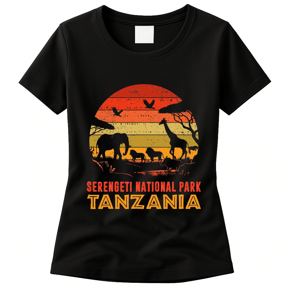 Serengeti National Park Tanzania Safari Animals Retro Womens T-Shirt