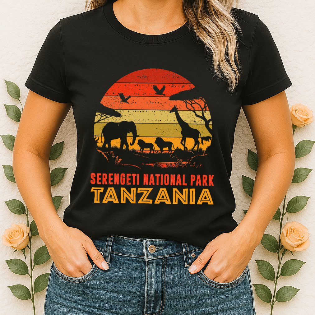 Serengeti National Park Tanzania Safari Animals Retro Womens T-Shirt
