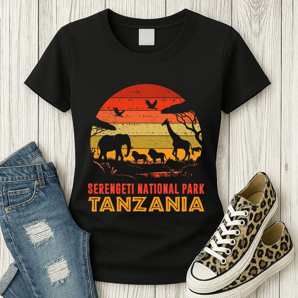 Serengeti National Park Tanzania Safari Animals Retro Womens T-Shirt