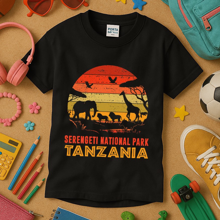 Serengeti National Park Tanzania Safari Animals Retro Kids T-Shirt