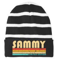 Sammy Name Personalized Funny Retro Vintage Birthday Striped Beanie with Solid Band