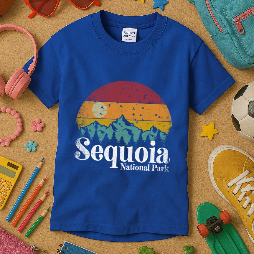 Sequoia National Park Retro Style Hiking Vintage Camping Gift Kids T-Shirt