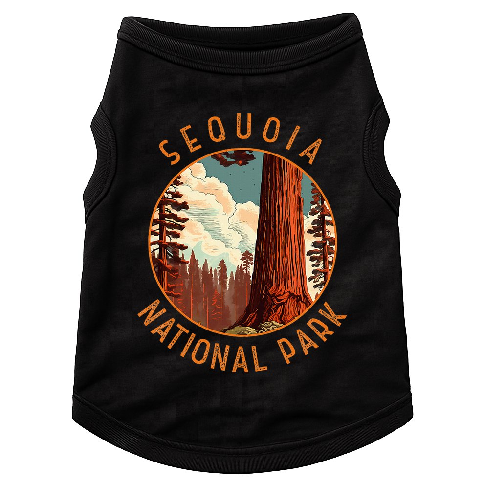 Sequoia National Park Illustration Distressed Circle Doggie Tank