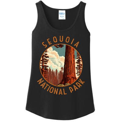 Sequoia National Park Illustration Distressed Circle Ladies Essential Tank