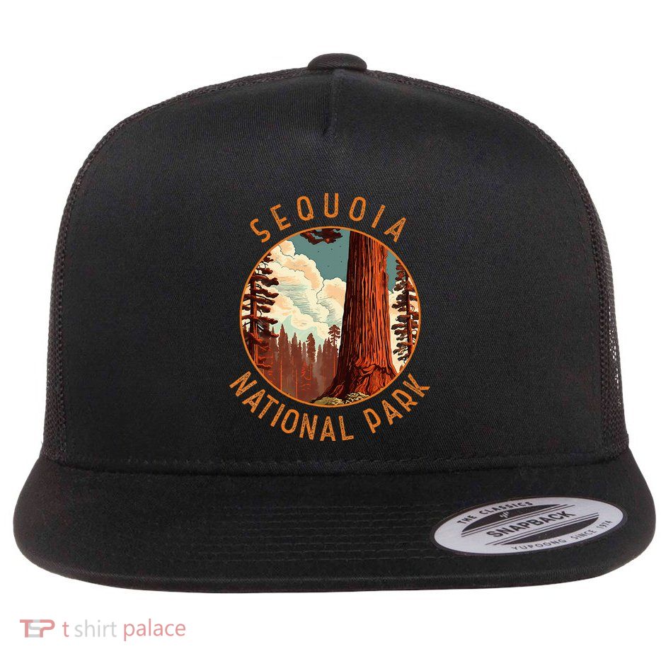 Sequoia National Park Illustration Distressed Circle Flatbill Hat