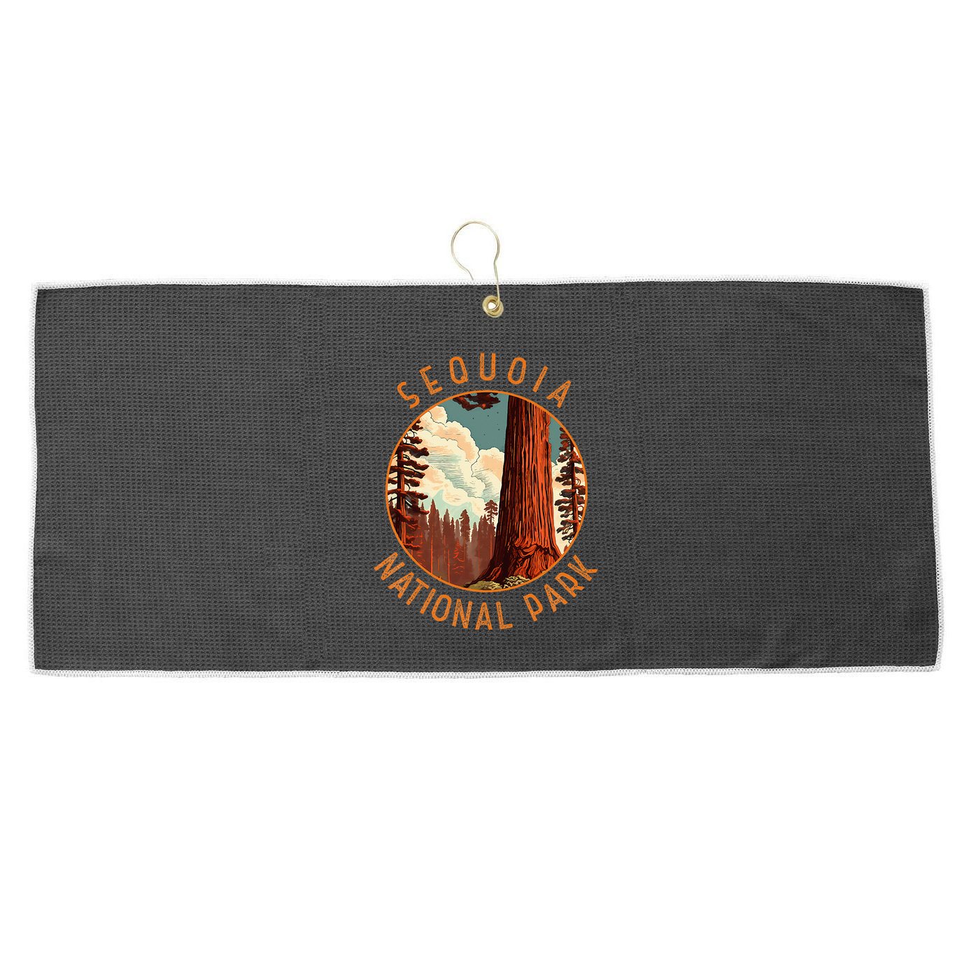 Sequoia National Park Illustration Distressed Circle Large Microfiber Waffle Golf Towel