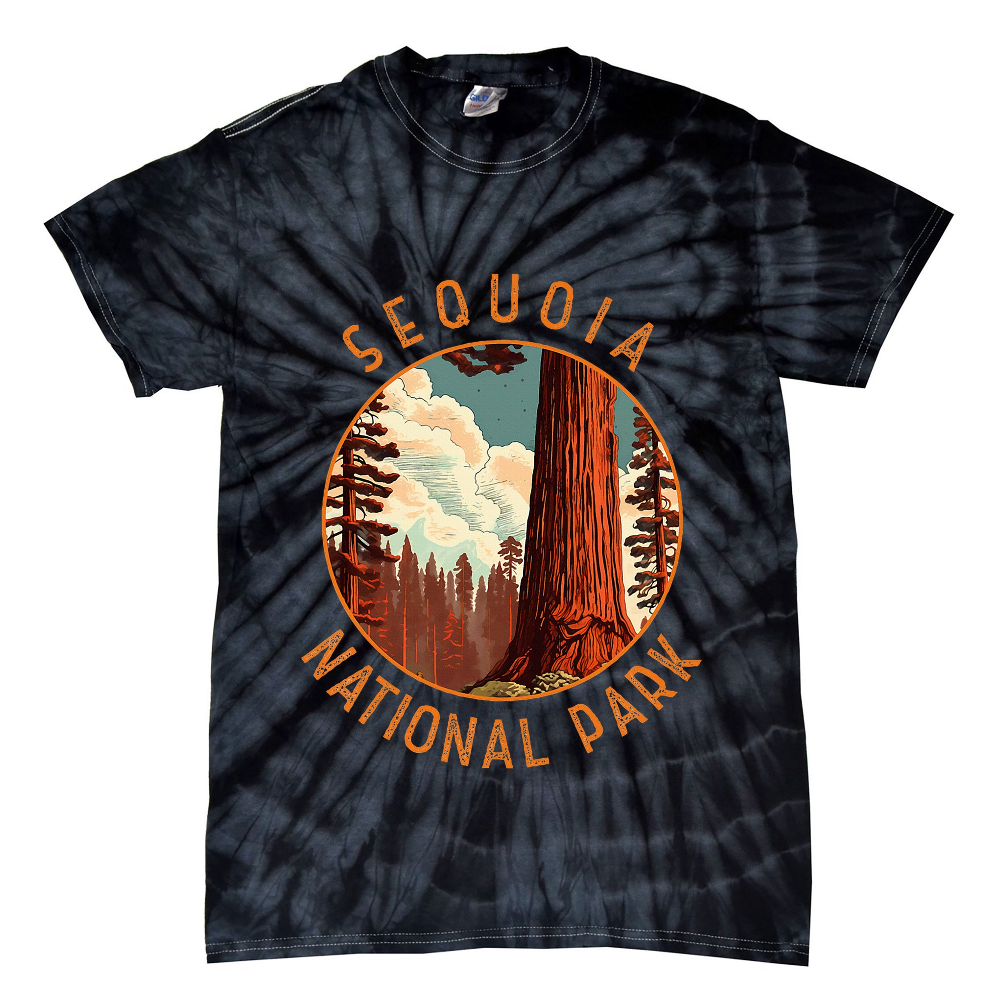 Sequoia National Park Illustration Distressed Circle Tie-Dye T-Shirt