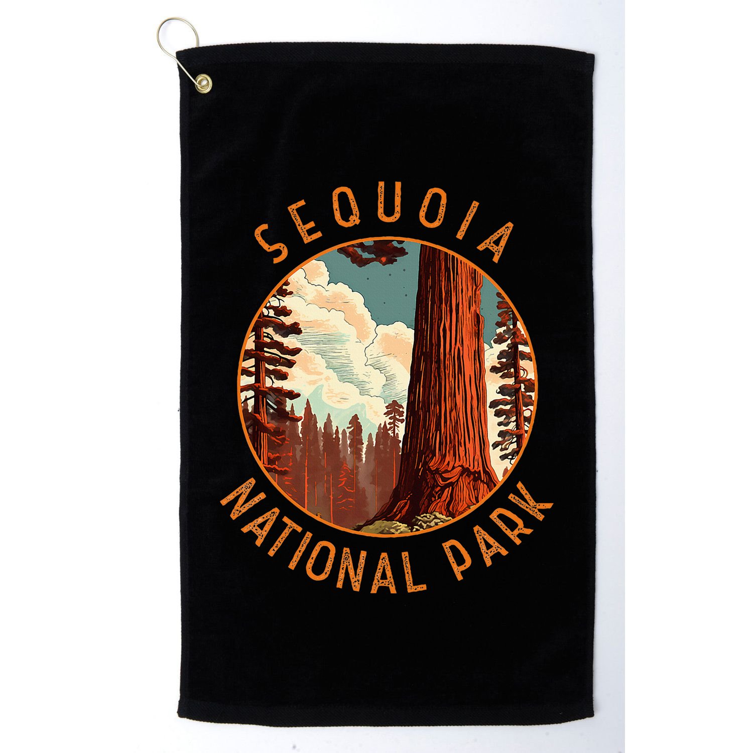 Sequoia National Park Illustration Distressed Circle Golf Towel